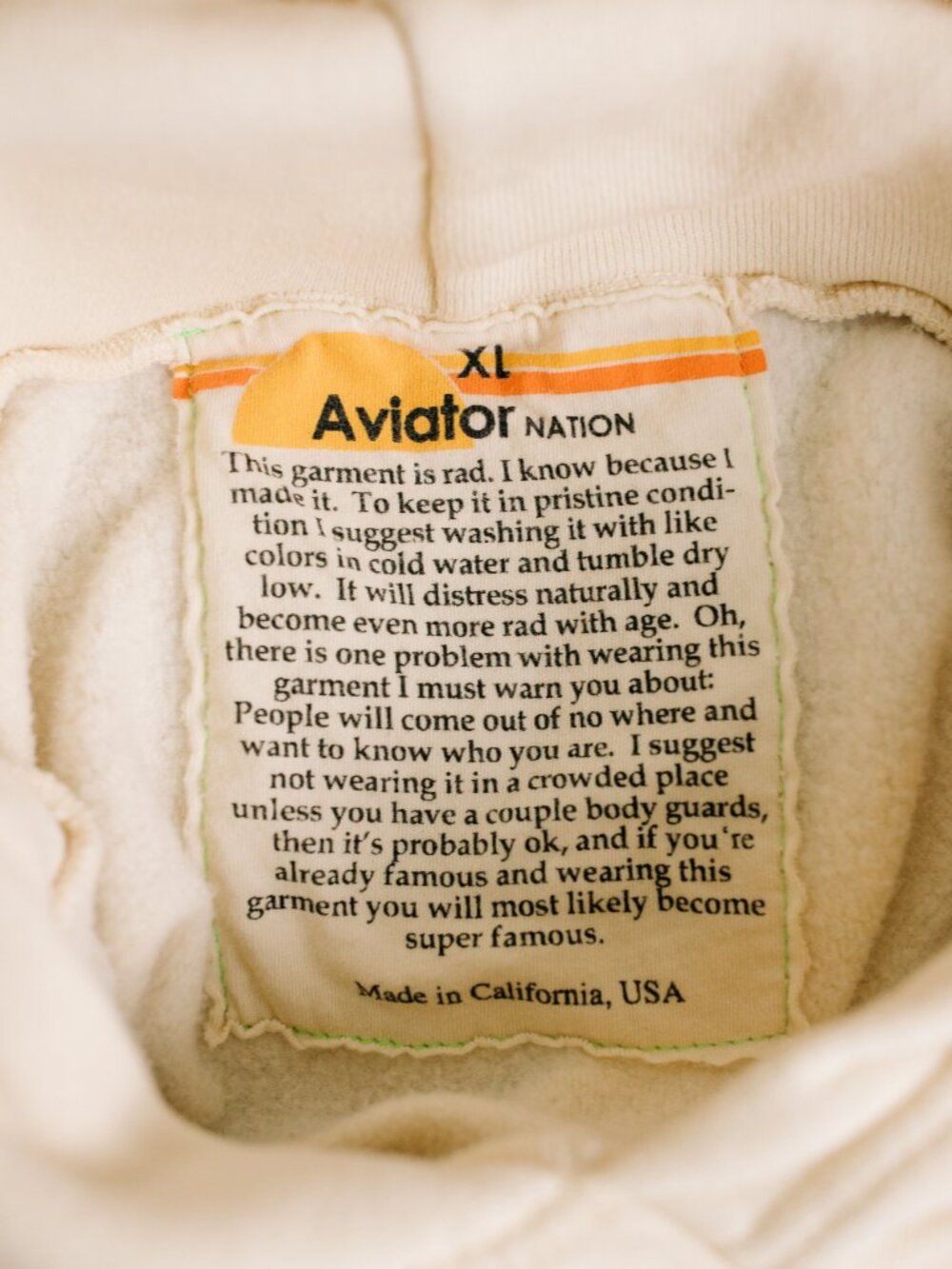 Aviator Nation Vintage White Tan 5 Stripe Relaxed Pullover Hoodie XL - Picture 6 of 8